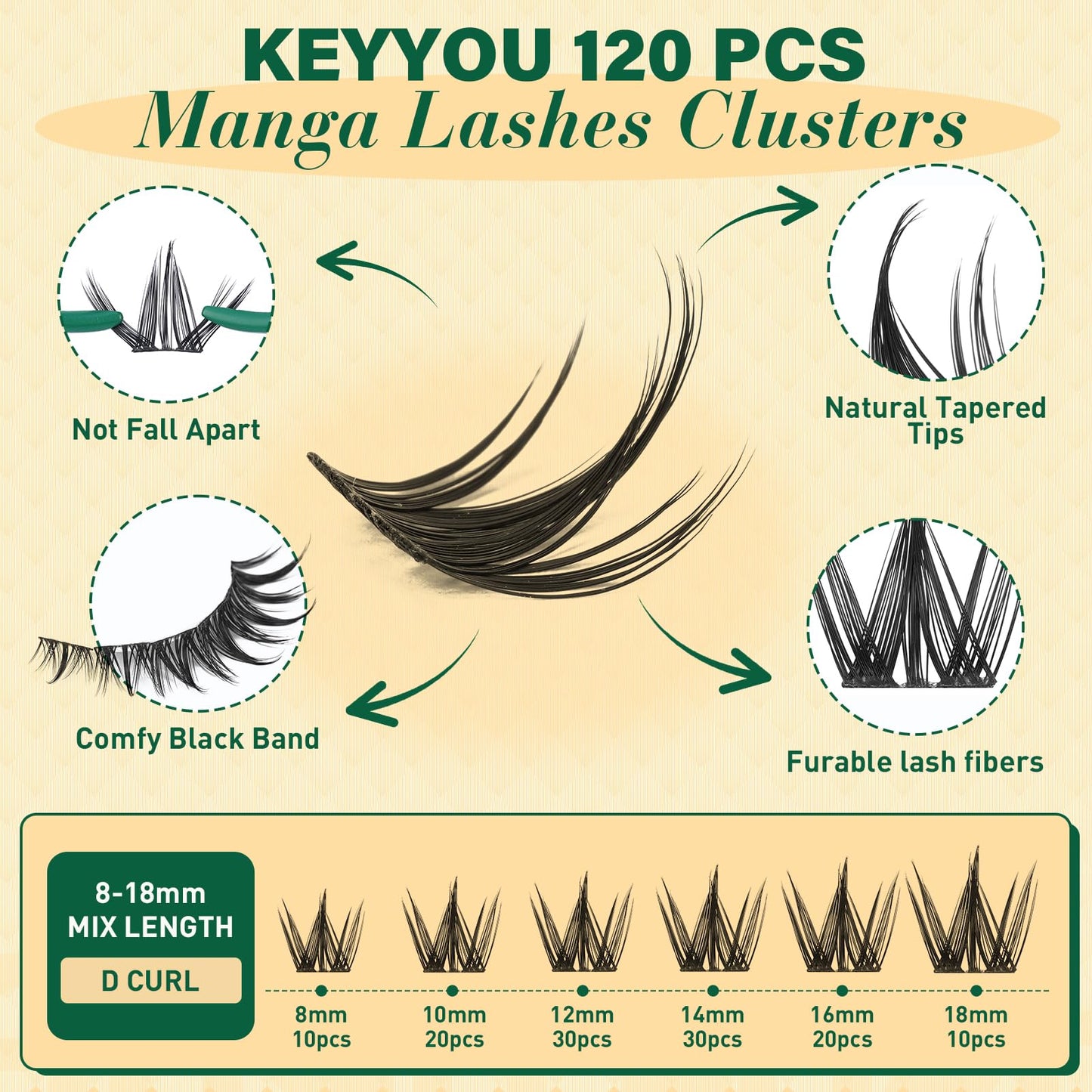 KEYYOU LASH Manga Lash Clusters 8-18mm – Natural DIY Wispy Lashes