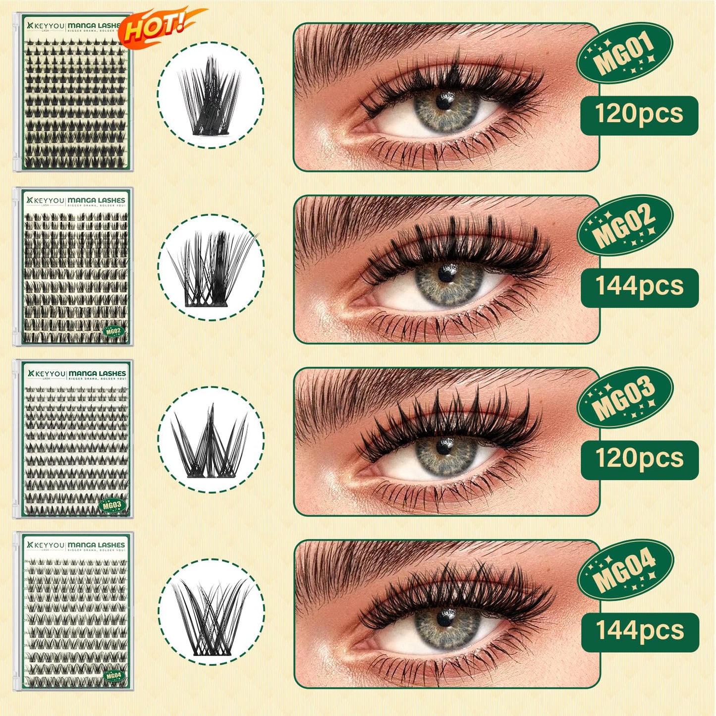 KEYYOU LASH Manga Lash Clusters 8-18mm – Natural DIY Wispy Lashes