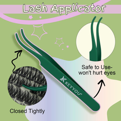 KEYYOU LASH Extension Kit 144Pcs Angel Lash Clusters – DIY Home Kit with Glue, Sealer, Tweezers & Remover