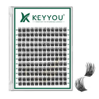 KEYYOU Lash Clusters 144pcs D Curl 10mm | Air Touch Lightweight DIY Lashes