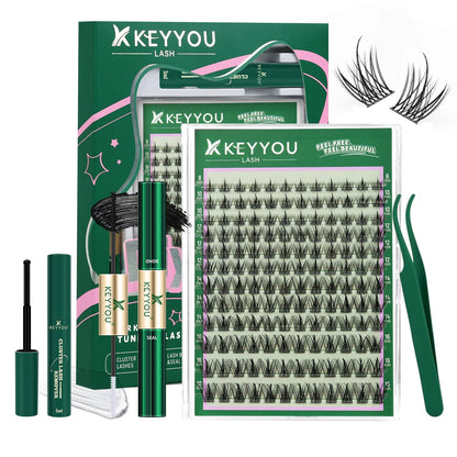 KEYYOU LASH Lash Clusters Kit F03 – Manga Lashes 8-18mm C Curl, 144pcs with Remover & Seal
