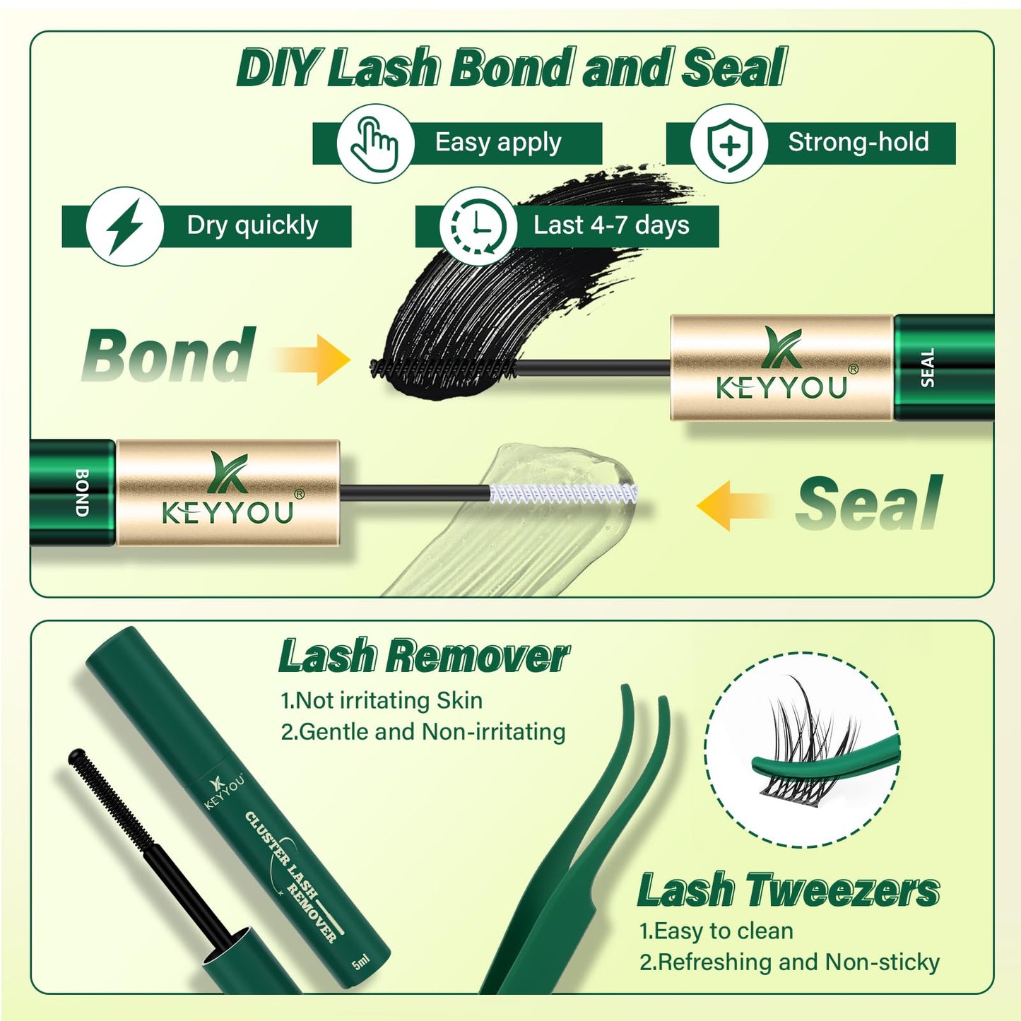 KEYYOU LASH Lash Clusters Kit F03 – Manga Lashes 8-18mm C Curl, 144pcs with Remover & Seal