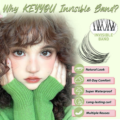 KEYYOU Fairy Venus Lash Clusters – Manga Lash Extensions, C Curl, 120 Pcs, Invisible Band, Waterproof DIY Lashes