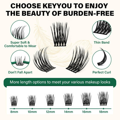 KEYYOU Lash Clusters 144pcs D Curl 10mm | Air Touch Lightweight DIY Lashes