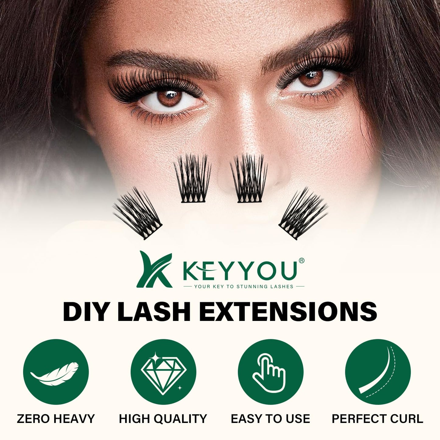 KEYYOU Lash Clusters 144pcs D Curl 10mm | Air Touch Lightweight DIY Lashes