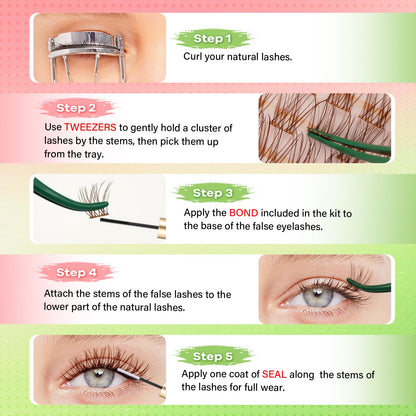 KEYYOU Venus Brown Lash Clusters Kit - C Curl 120 Pcs, Waterproof DIY Lash Extension at Home