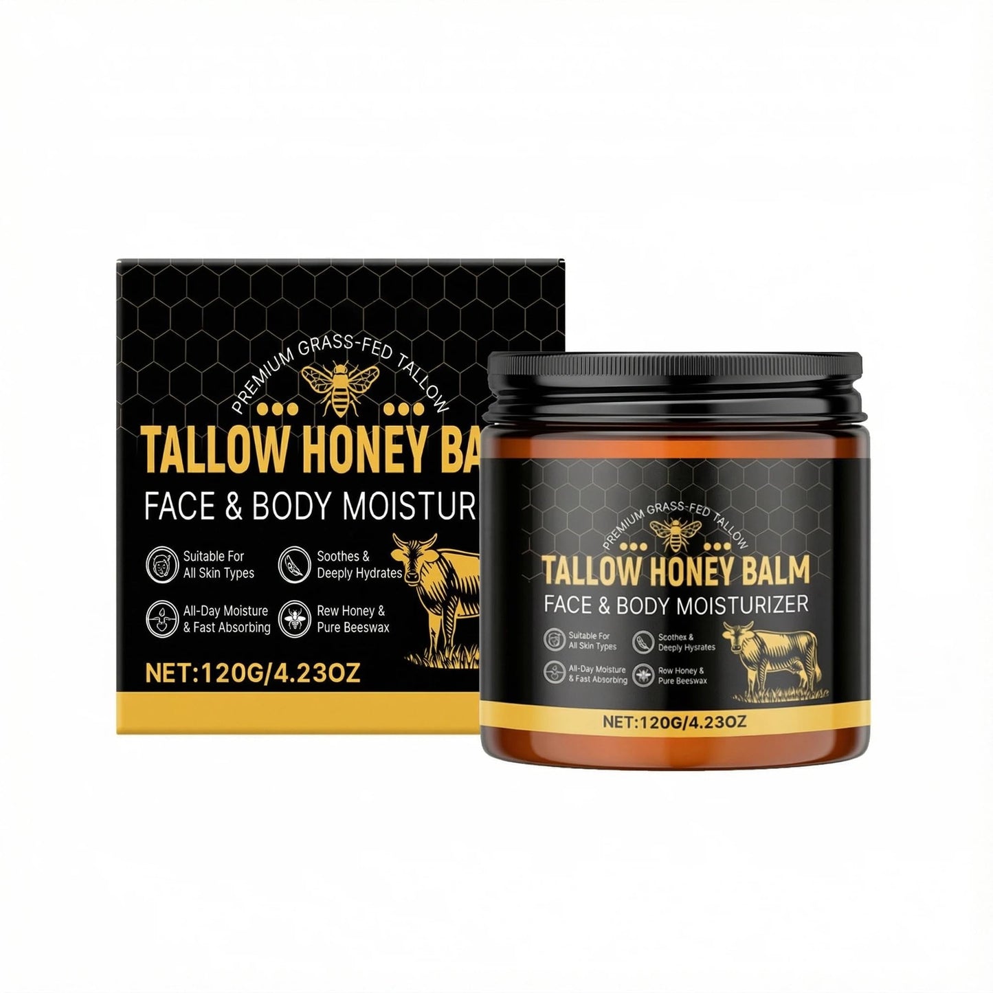 KGHWE Beef Tallow Moisturizer – Organic Grass-Fed Tallow with Honey & Beeswax (4.23 oz)