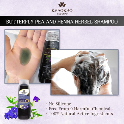 KHAOKHO Herbal Shampoo & Conditioner – Butterfly Pea & Henna Extracts, 185 ml Each