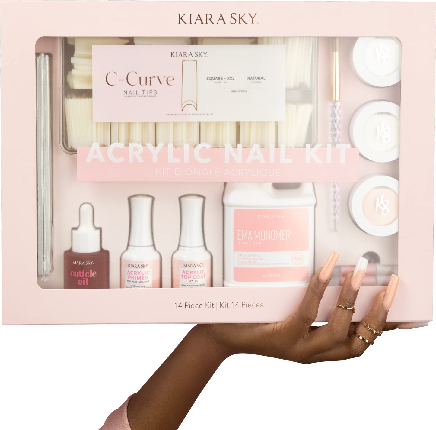 Kiara Sky 14 Piece Acrylic Nail Starter Kit – EMA Monomer, Primer & Top Coat