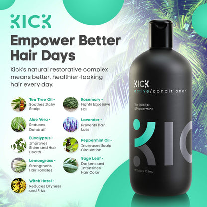 Kick Mens Conditioner: Tea Tree & Peppermint for Hair Loss, 17oz