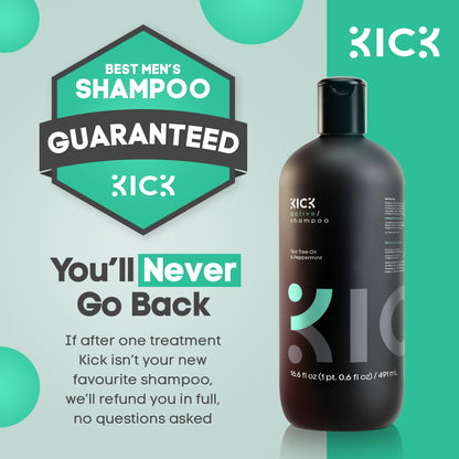Kick Mens Shampoo - Peppermint & Tea Tree for Oil Control | Sulfate-Free, Cruelty-Free 16.6oz