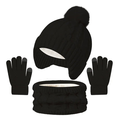 Kids 3-Piece Knitted Winter Set – Hat Scarf Gloves with Fleece Lining