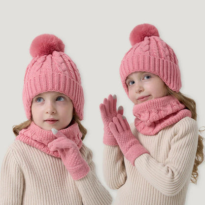 Kids 3-Piece Knitted Winter Set – Hat Scarf Gloves with Fleece Lining
