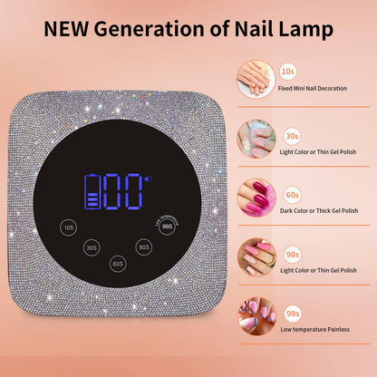 Kikugu Cordless UV Nail Lamp 72W – 5 Timer Settings, Rechargeable, Auto Sensor