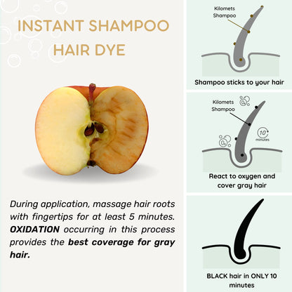 Kilomets BLACK Hair Dye Shampoo 400ml – 100% Grey Coverage in Minutes – Ammonia-Free