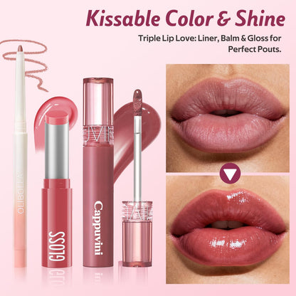 Kimuse 3PCS Lip Combo Set — Matte Lip Liner, Hydrating Tint Lip Balm & Juicy Lip Gloss Tint | Sweet Fig
