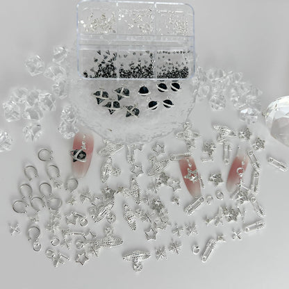 KINGNAME 110 Pcs Punk Nail Charms Kit – 3D Goth Jewelry for Nail Art, Y2K Planet & Spike Accessories