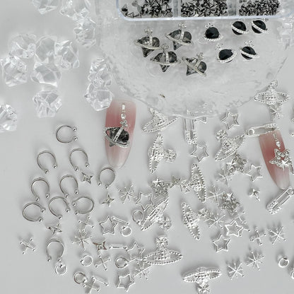KINGNAME 110 Pcs Punk Nail Charms Kit – 3D Goth Jewelry for Nail Art, Y2K Planet & Spike Accessories