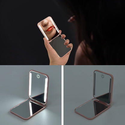 Kintion Rechargeable Pocket Mirror with Light – 1X/3X Magnification, 3-Color LED Lights, Pink