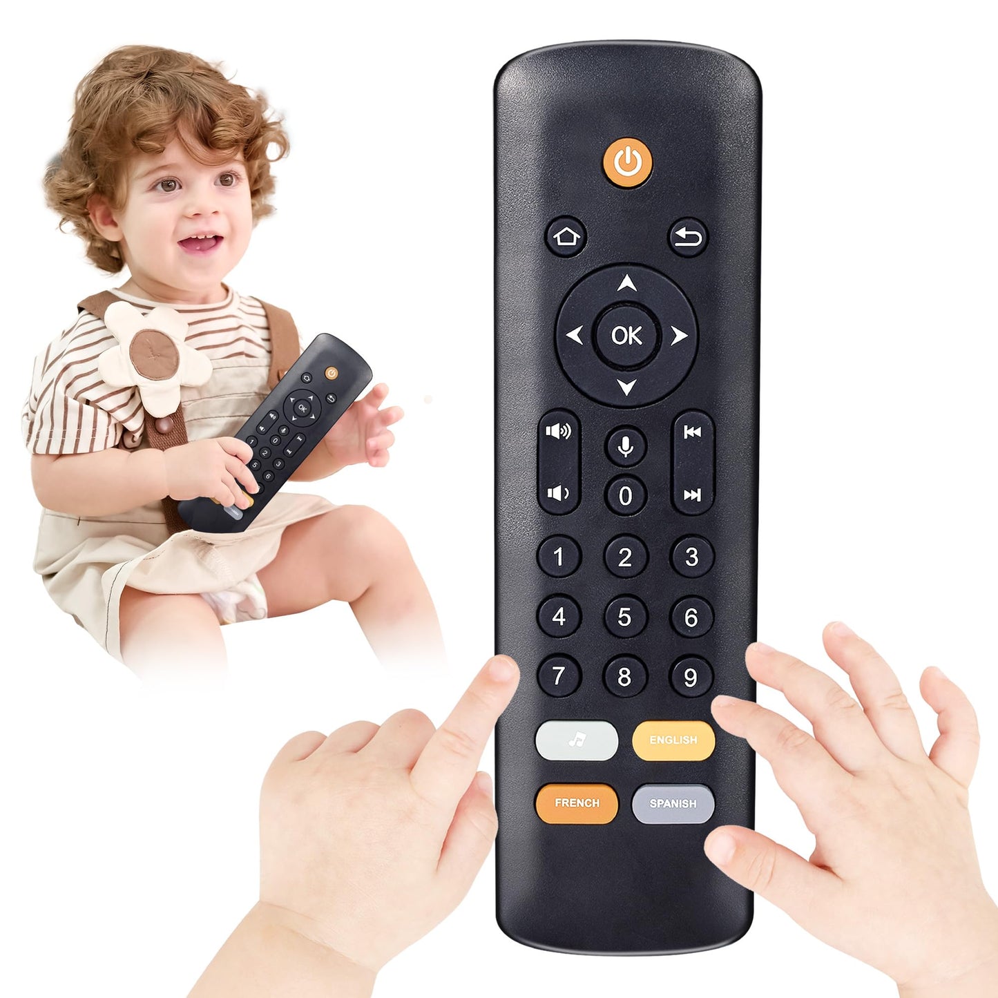 KIRALUMI Baby TV Remote Toy — 3-Language Lights & Sounds for 6-18 Months
