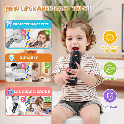 KIRALUMI Baby TV Remote Toy — 3-Language Lights & Sounds for 6-18 Months