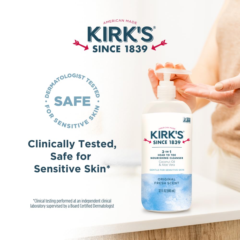 Kirk's 3-in-1 Head-to-Toe Nourishing Cleanser & Travel Bar Soap — Coconut Oil & Aloe Vera, 32 oz, 2-Pack