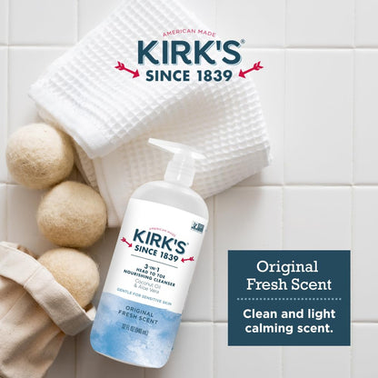 Kirk's 3-in-1 Head-to-Toe Nourishing Cleanser & Travel Bar Soap — Coconut Oil & Aloe Vera, 32 oz, 2-Pack