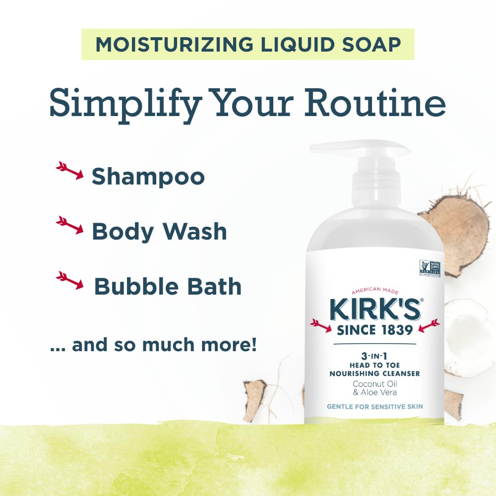 Kirk's 3-in-1 Head to Toe Nourishing Cleanser & Travel Bar Soap – Juniper & Lime (32 oz, 2-pack)
