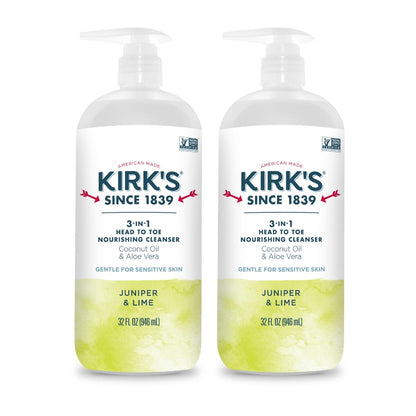 Kirk's 3-in-1 Head to Toe Nourishing Cleanser – Juniper & Lime, 32 oz, 2 Pack