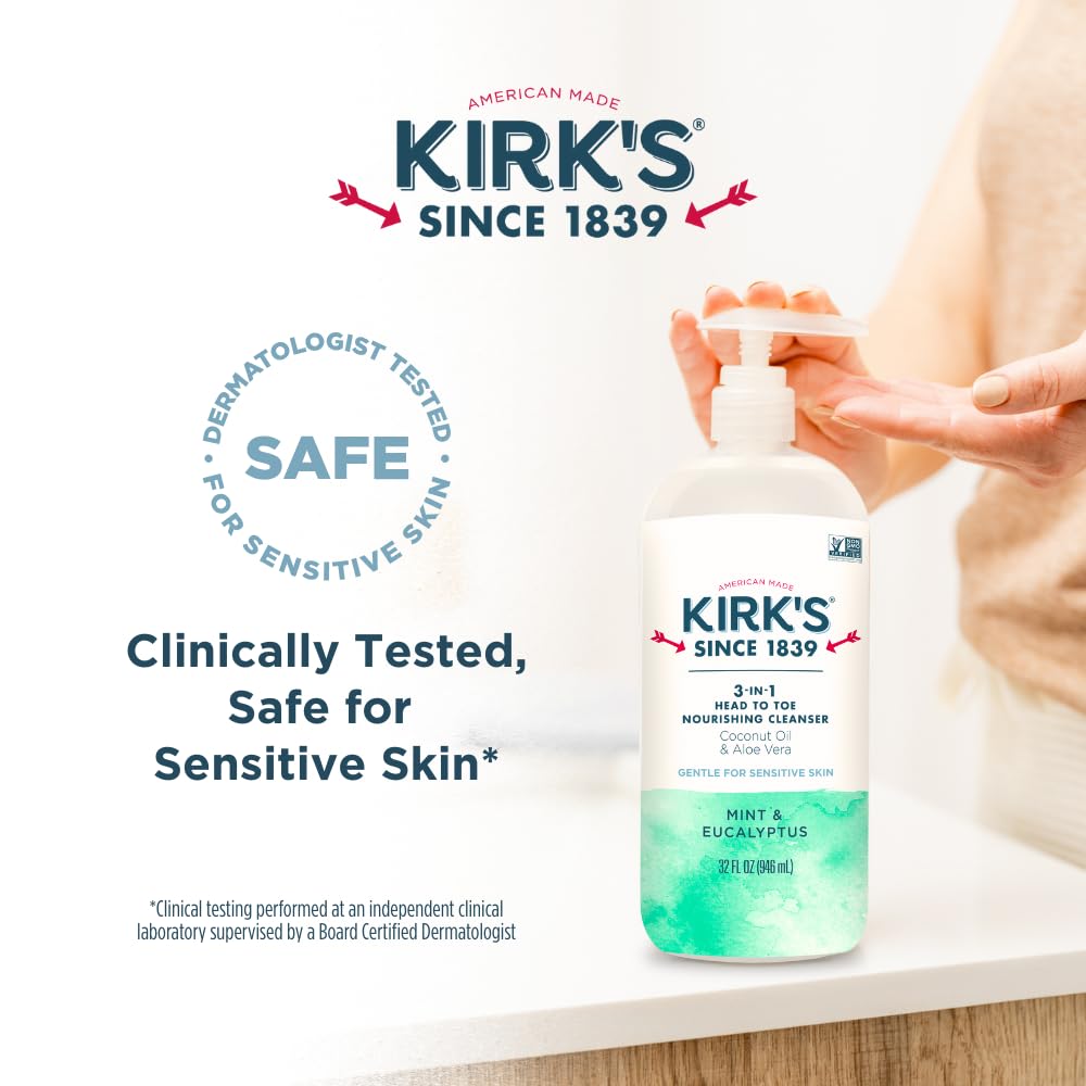 Kirk's 3-in-1 Head to Toe Nourishing Liquid Cleanser – Mint & Eucalyptus, 32 oz, 2-pack