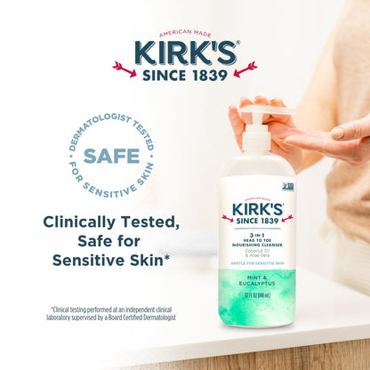 Kirk's 3-in-1 Head to Toe Nourishing Liquid Cleanser – Mint & Eucalyptus, 32 oz, 2-pack