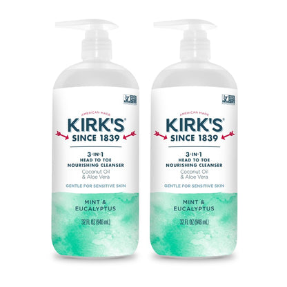 Kirk's 3-in-1 Head to Toe Nourishing Liquid Cleanser – Mint & Eucalyptus, 32 oz, 2-pack