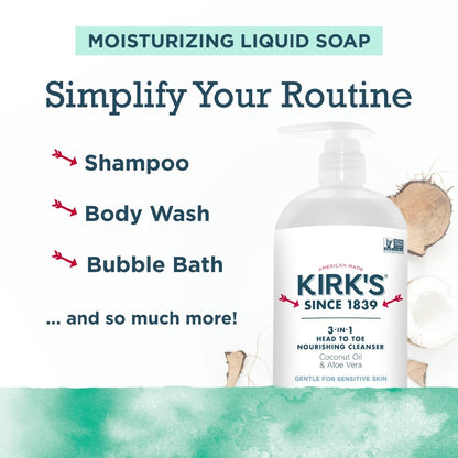 Kirk's 3-in-1 Head to Toe Nourishing Liquid Cleanser – Mint & Eucalyptus, 32 oz, 2-pack
