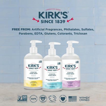 Kirk's Hydrating Hand Wash with Coconut Oil & Aloe Vera | Odor Neutralizing DeoPlex | Vegan & Non-GMO | Rosemary & Sage | 12 oz | 4 Pack