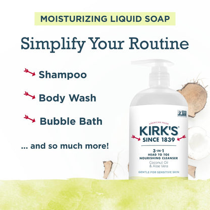 Kirk's 3-in-1 Head to Toe Nourishing Cleanser – Juniper & Lime, 32 oz, 2 Pack