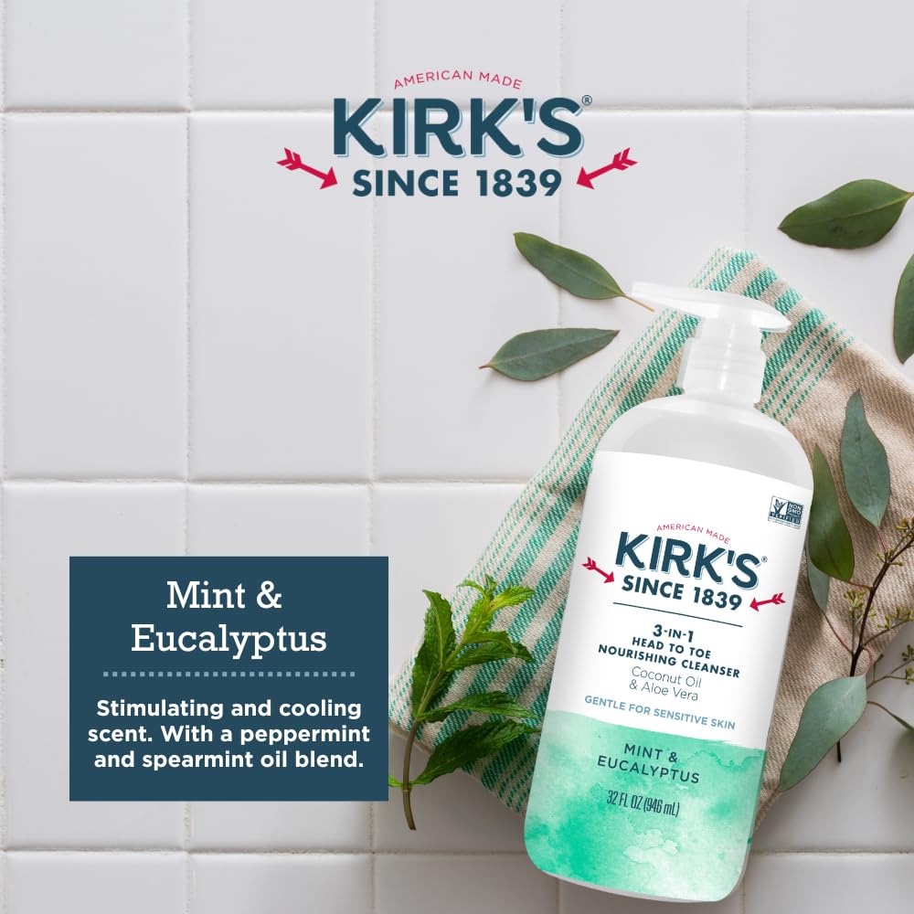 Kirk's 3-in-1 Head to Toe Nourishing Liquid Cleanser – Mint & Eucalyptus, 32 oz, 2-pack