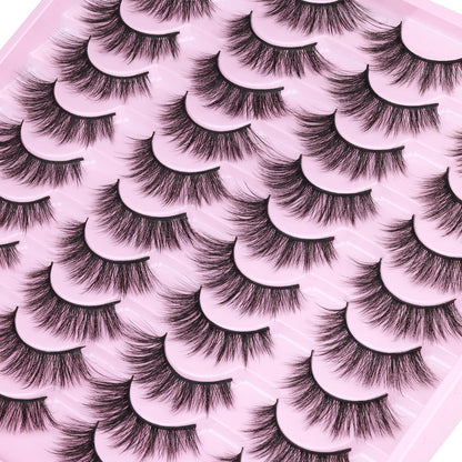Kiromiro 20 Pairs Lashes Wispy Faux Mink Lashes 15mm Cat Eye – Natural Look, 3D Volume, C-Curl