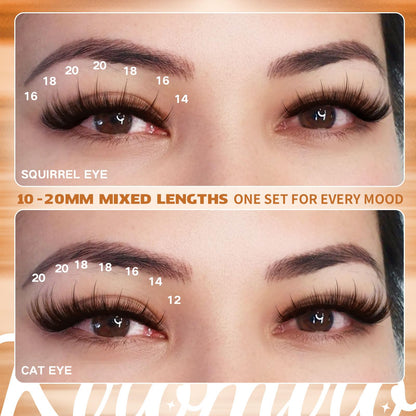 Kiromiro Brown Lash Clusters with Spikes – DIY 10-20mm Wispy Lashes, 204pcs