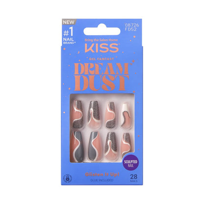 KISS Dreamdust Nails Kit — Ready-to-Wear Gel Sculpted Nails with Glue & Stick