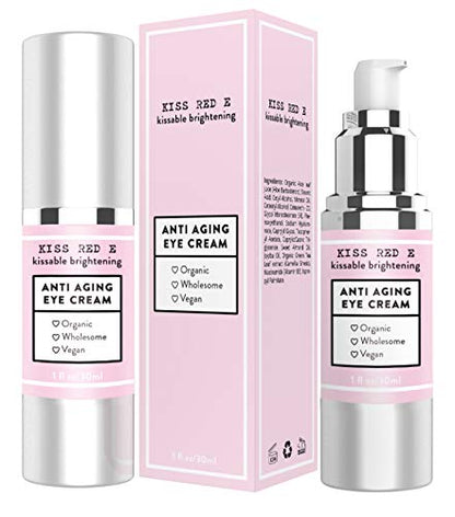Kiss Red E Anti Aging Eye Cream – Vegan, Hydrating Eye Care for Dark Circles & Wrinkles – 1 oz