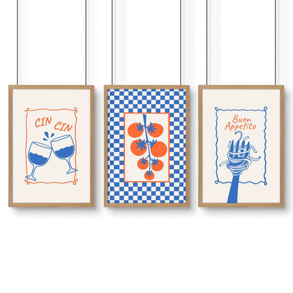 Kitchen Artwork | Set of 3 Italian Lifestyle Wall art Prints