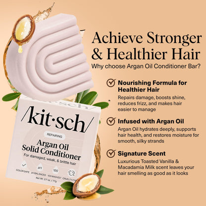 Kitsch Argan Oil Conditioner Bar – Repair Damaged Hair, Anti-Frizz, 2.7 oz – Paraben/Sulfate/Silicone-Free – Made in USA