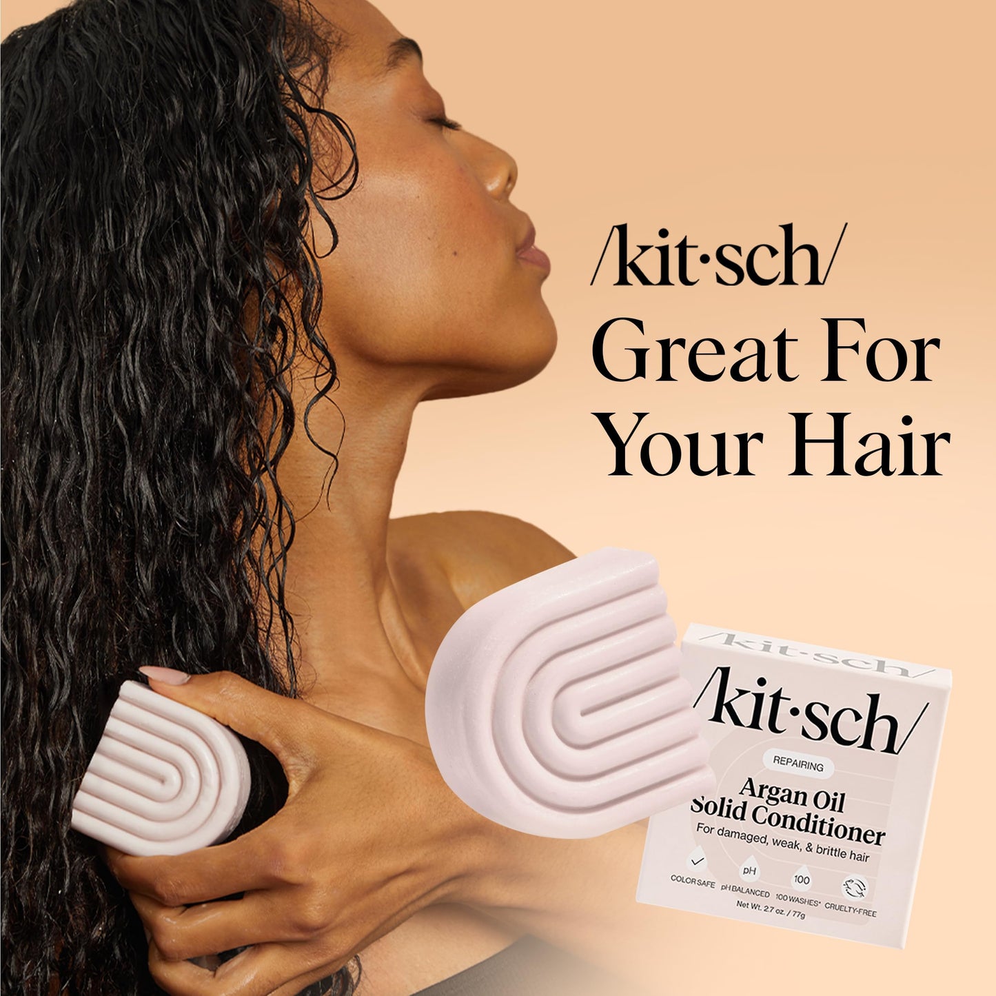 Kitsch Argan Oil Conditioner Bar – Repair Damaged Hair, Anti-Frizz, 2.7 oz – Paraben/Sulfate/Silicone-Free – Made in USA