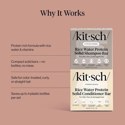 Kitsch Rice Water Shampoo & Conditioner Bar Set – Solid Hair Growth & Strength, 2 Pack