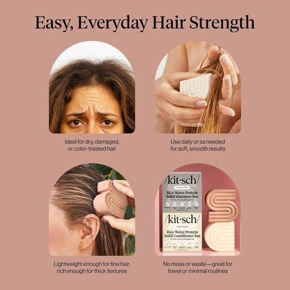Kitsch Rice Water Shampoo & Conditioner Bar Set – Solid Hair Growth & Strength, 2 Pack