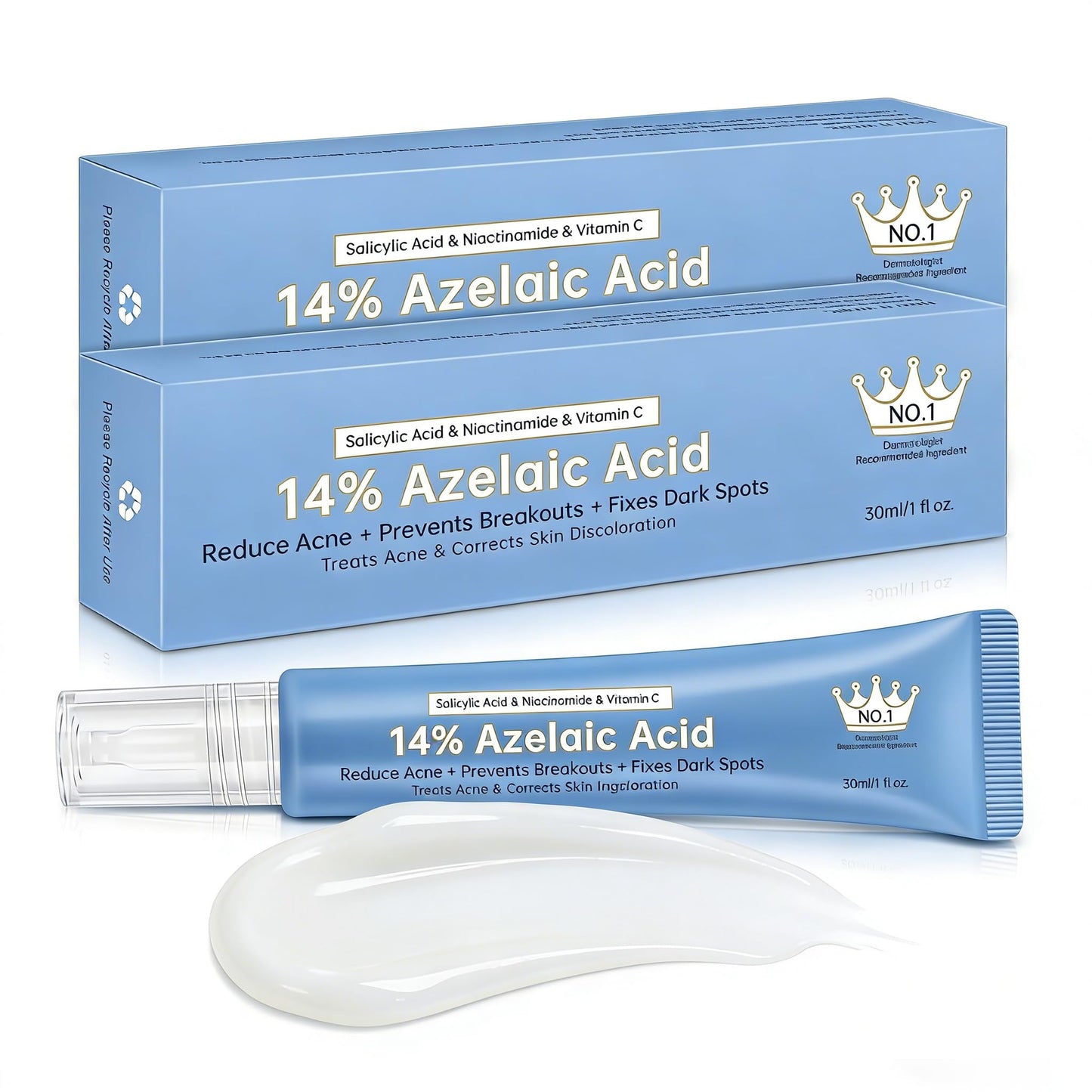KIUORET 14% Azelaic Acid Acne Cream with Hyaluronic Acid, Niacinamide & Squalane