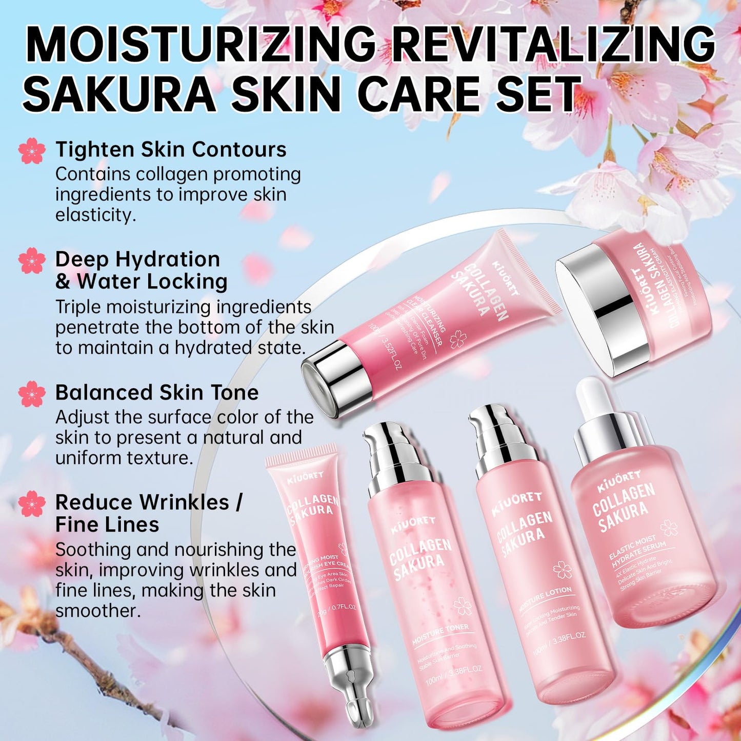KIUORET Sakura Skin Care Set – 6-Piece Korean Kit for Hydration & Gentle Anti-Aging