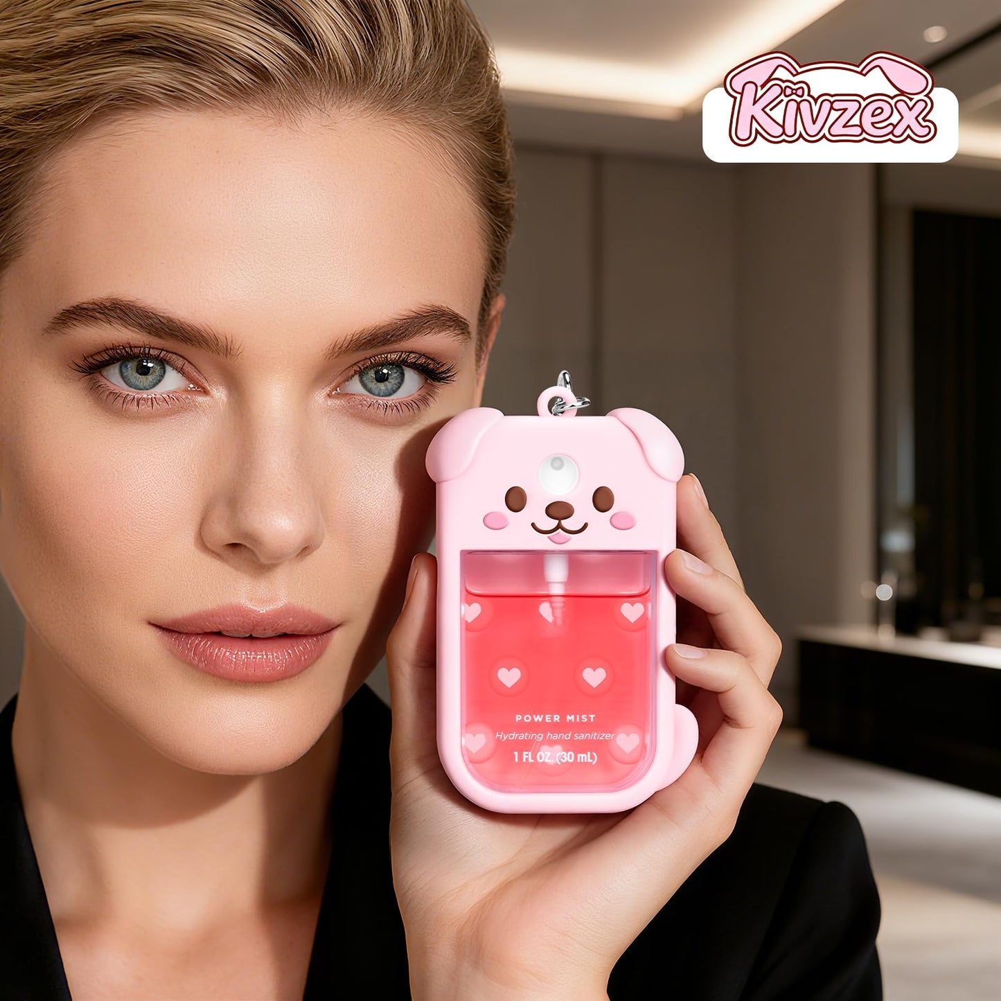 Kivzex Dog Silicone Case for Touchland 1oz Sprays - Pink, Keychain Clip, Fits Power Mist & Glow Mist