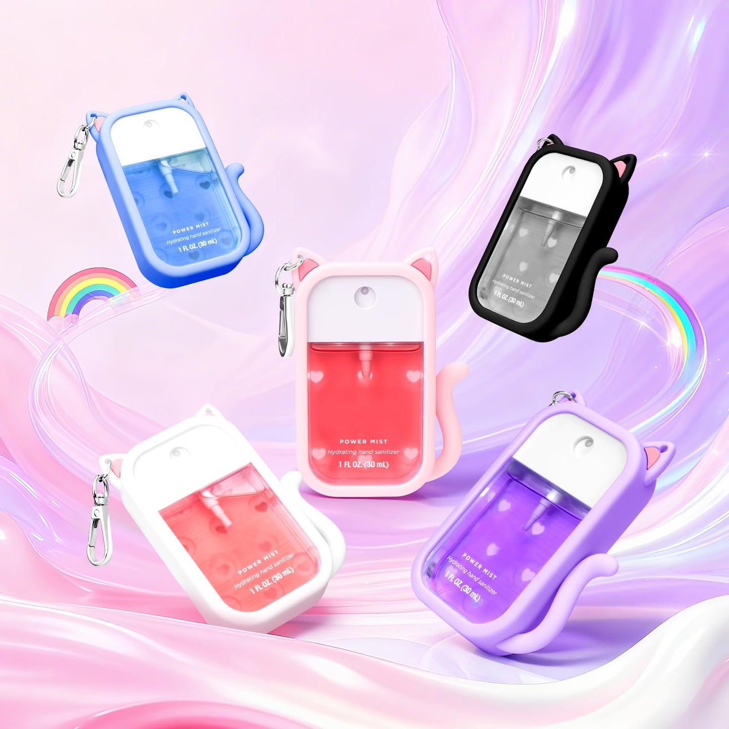Kivzex Cat Silicone Case for Touchland 1oz Hand Sanitizer — Keychain & Charms