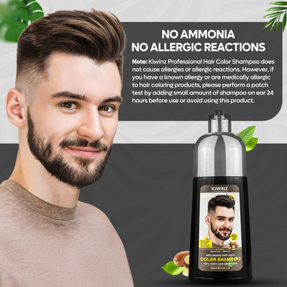 Kiwinz Professional Light Brown Hair Color Shampoo for Men – 5 in 1, Ammonia Free, 500ml